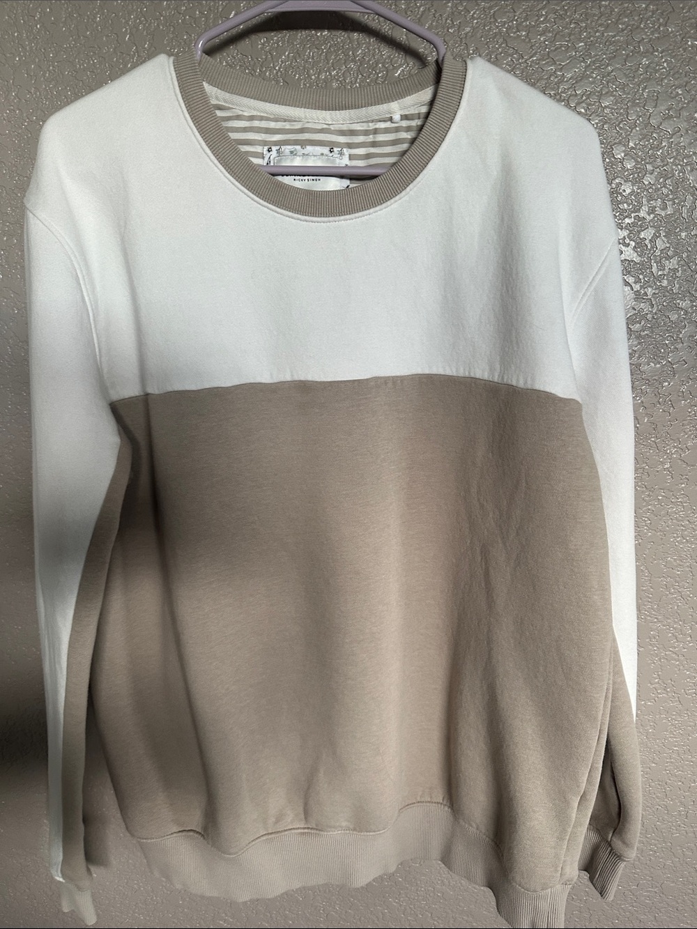 Denim & Flower Cream and Taupe Colorblock Crewneck